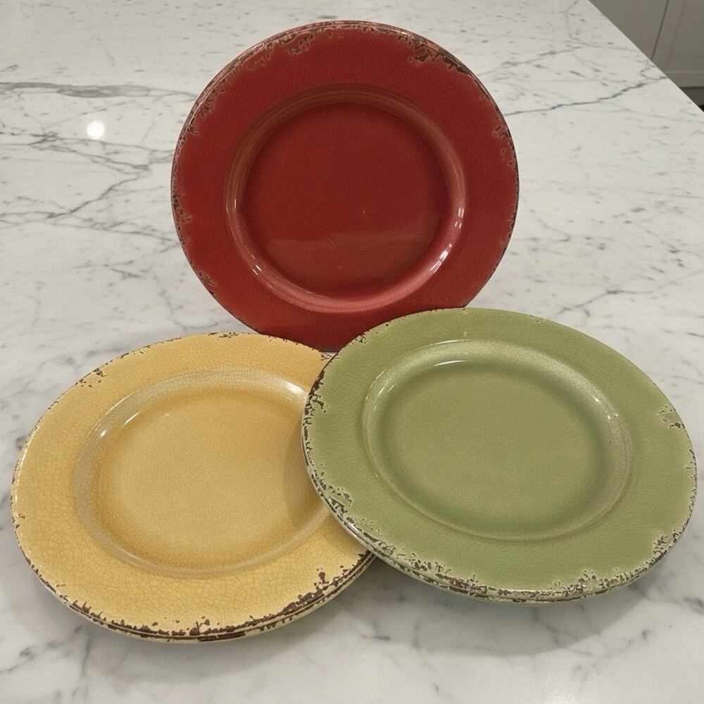 Williams Sonoma Rustic Melamine Dinner Plates 11” Lot 6 Sage Yellow Terracotta